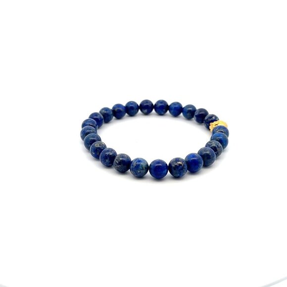 24K Gold Money Bag Stretchable Bracelet Gemstones Natural Lapis Lazuli 8mm S 7" - Picture 3 of 5